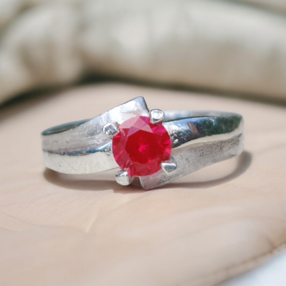 Vintage 950 Silver Ruby Ring - image 2